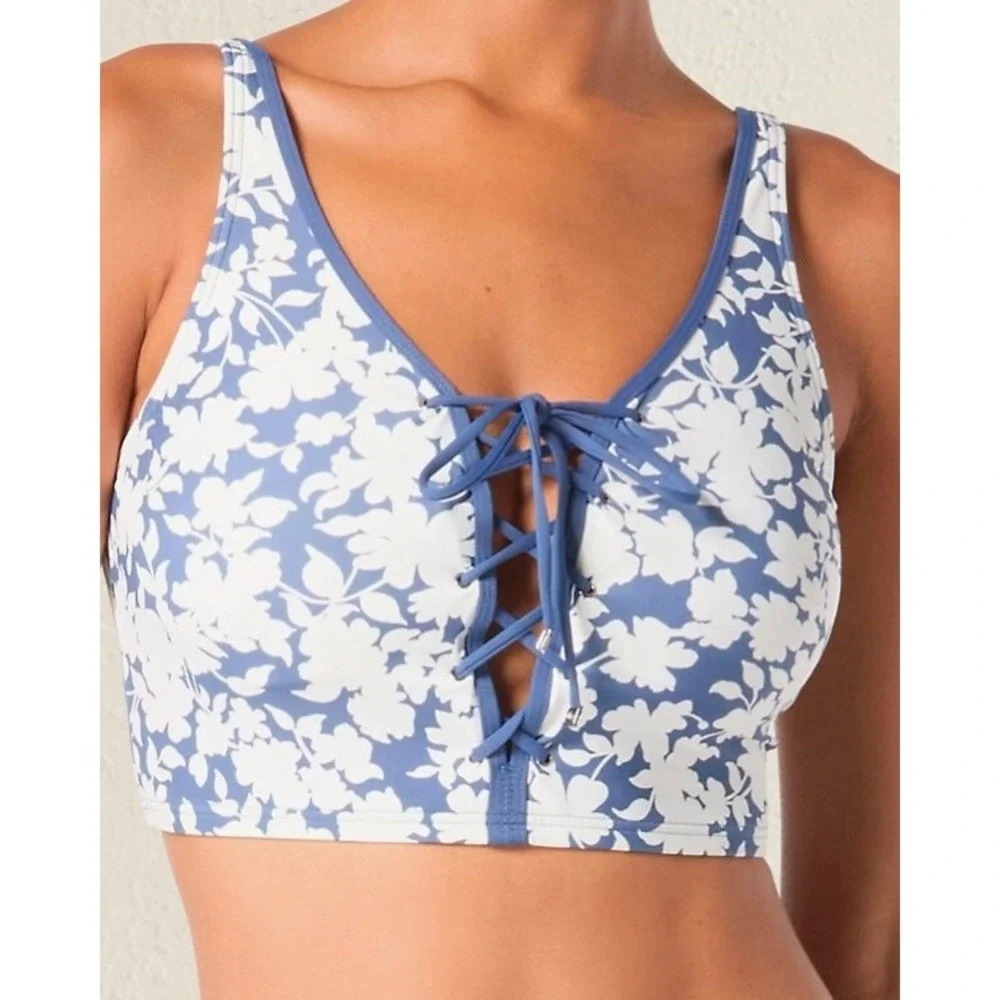 Michael Kors X2712 Printed Lace-up V-Neck Bikini Top - Chambry Size S $102 NEW